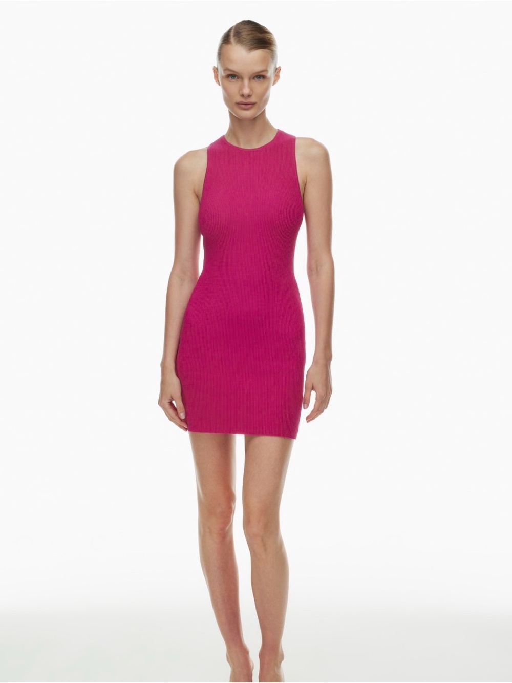 Sculpt Knit Sleeveless Ribbed Mini Dress - Hot Pink